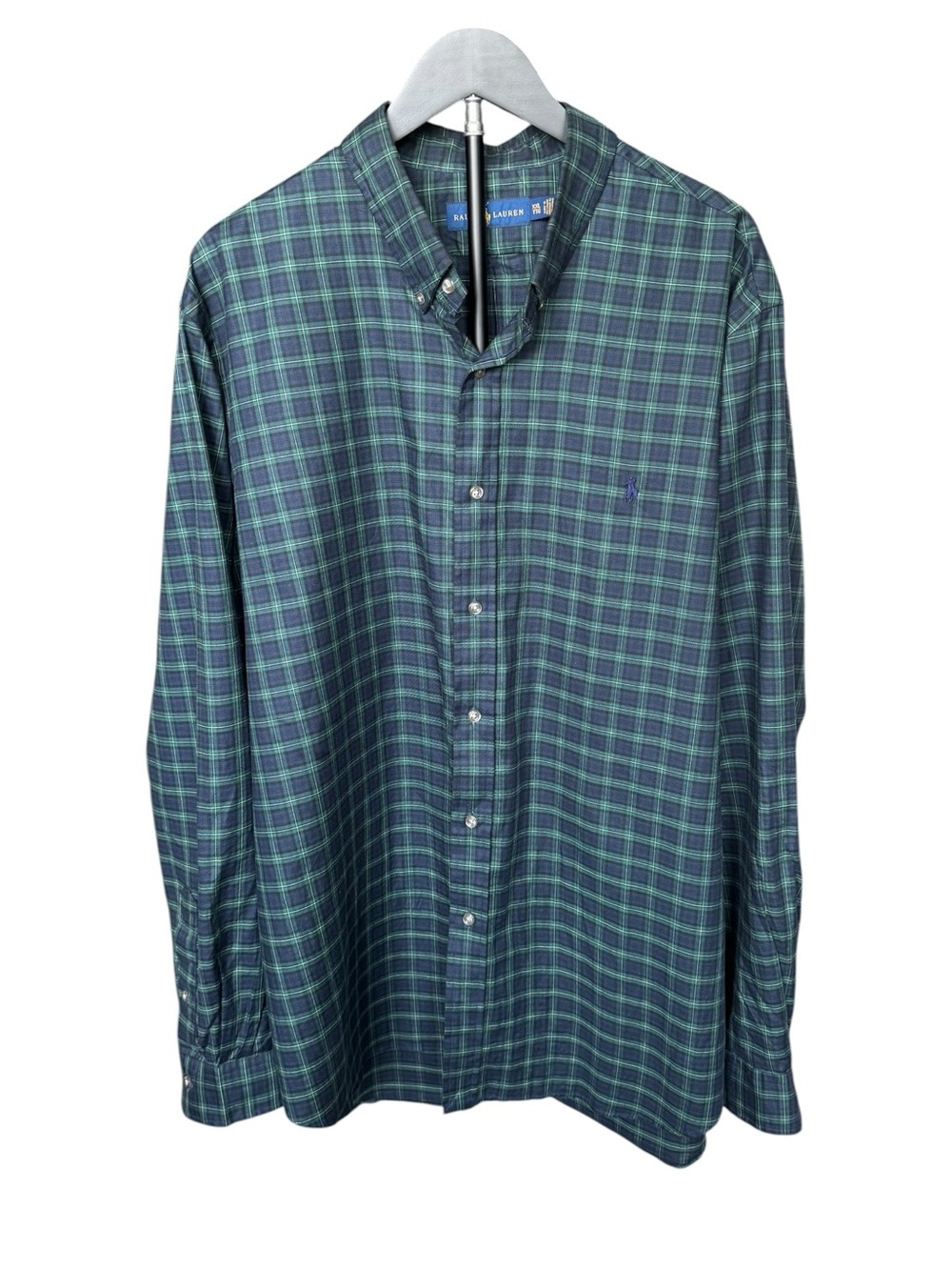 Ralph Lauren XXL Plaid Button Down Shirt Blue Green Preppy Coastal Grandad E54